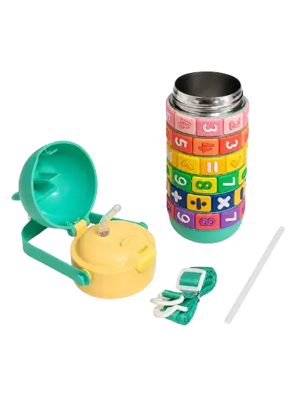 Kids 430ml Rotating Math Puzzle Water Bottle