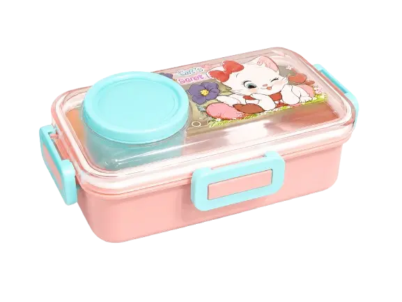 Kids Stainless Steel Lunch Box with Bowl & Spoon | Leak-Resistant Food Container | Compact School Tiffin Box (Multicolor)