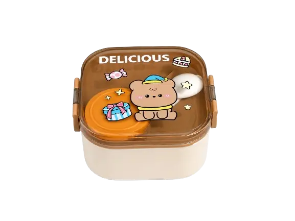 Cute Bento Nest Lunch Box with Spoon & Sauce Cup | Stainless Steel Inner | Leak-Resistant Kids Tiffin Box | Multicolor