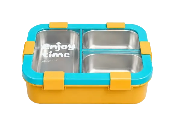 800ml Stainless Steel Kids Lunch Box | 3 Compartment Leak-Resistant Tiffin Box with Spoon | BPA Free (Multicolor)