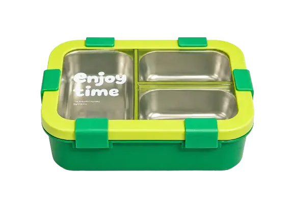 800ml Stainless Steel Kids Lunch Box | 3 Compartment Leak-Resistant Tiffin Box with Spoon | BPA Free (Multicolor)