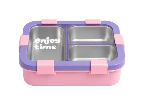 800ml Stainless Steel Kids Lunch Box | 3 Compartment Leak-Resistant Tiffin Box with Spoon | BPA Free (Multicolor)