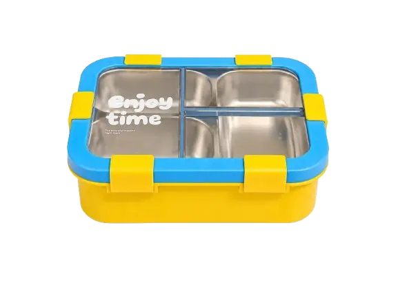 800ml Stainless Steel Kids Lunch Box | 3 Compartment Leak-Resistant Tiffin Box with Spoon | BPA Free (Multicolor)