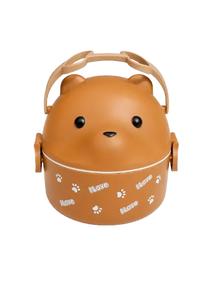Cute Bear Kids Lunch Box with Carry Handle | Leak-Resistant Bento Tiffin Box | Portable Food Storage Container (Multicolor)