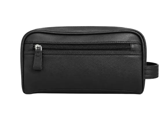 Premium Travel Toiletry Organizer Bag for Men – Faux Leather Grooming Kit with Multi-Compartment Storage & Side Handle, Black